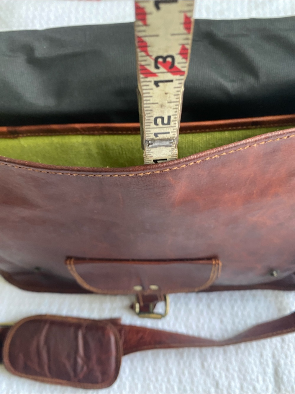 Vintage Brown Leather Messenger Bag with Brass Hardware - Picture 12 of 13